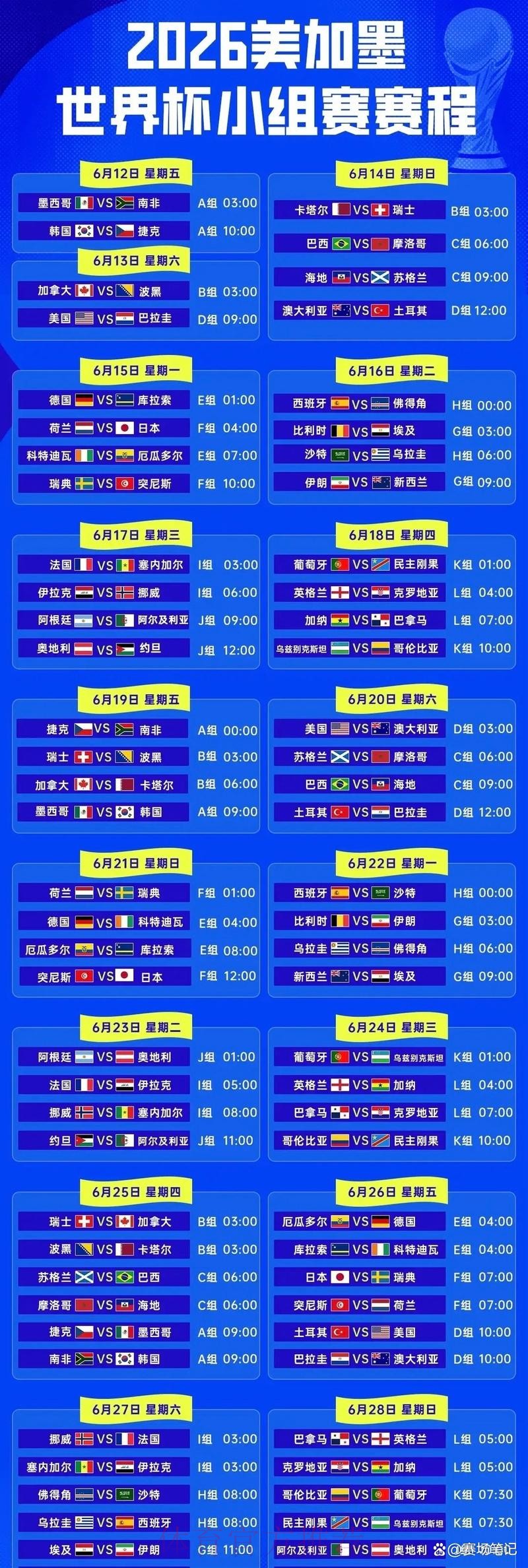 2026世界杯赛程详细安排 2026世界杯赛程详细安排